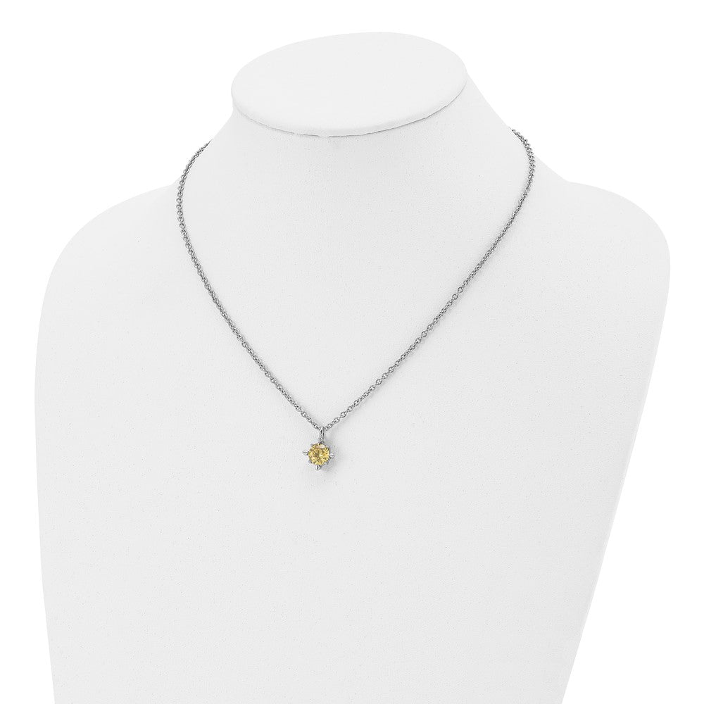 Stainless Steel Polished Yellow CZ 18in Necklace