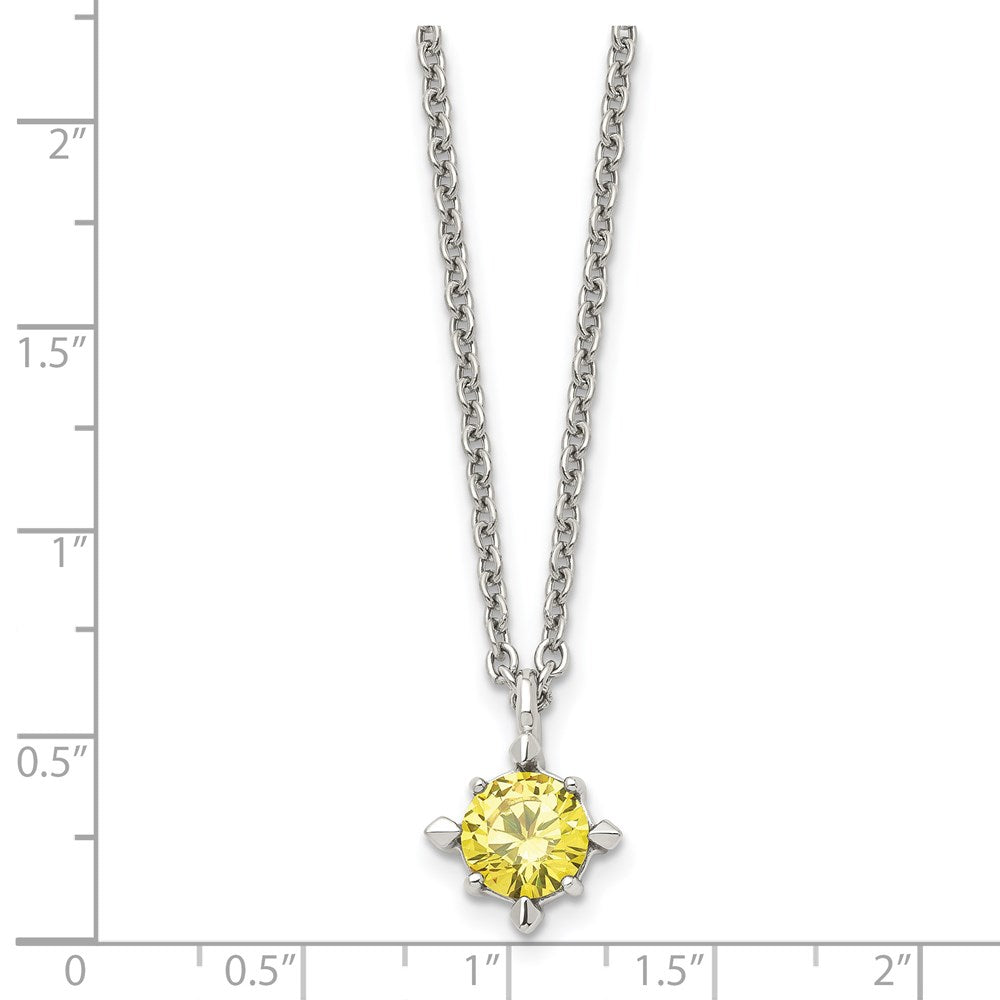 Stainless Steel Polished Yellow CZ 18in Necklace