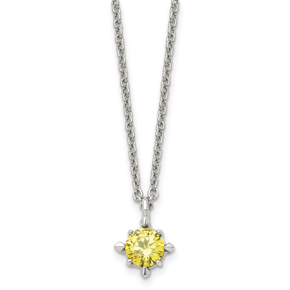 Stainless Steel Polished Yellow CZ 18in Necklace