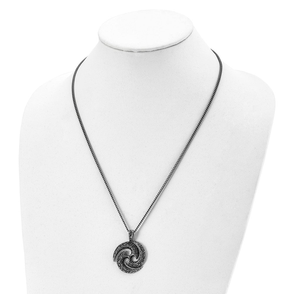 Chisel Stainless Steel Antiqued and Textured Spiral Pendant on a 22 inch Curb Chain Necklace