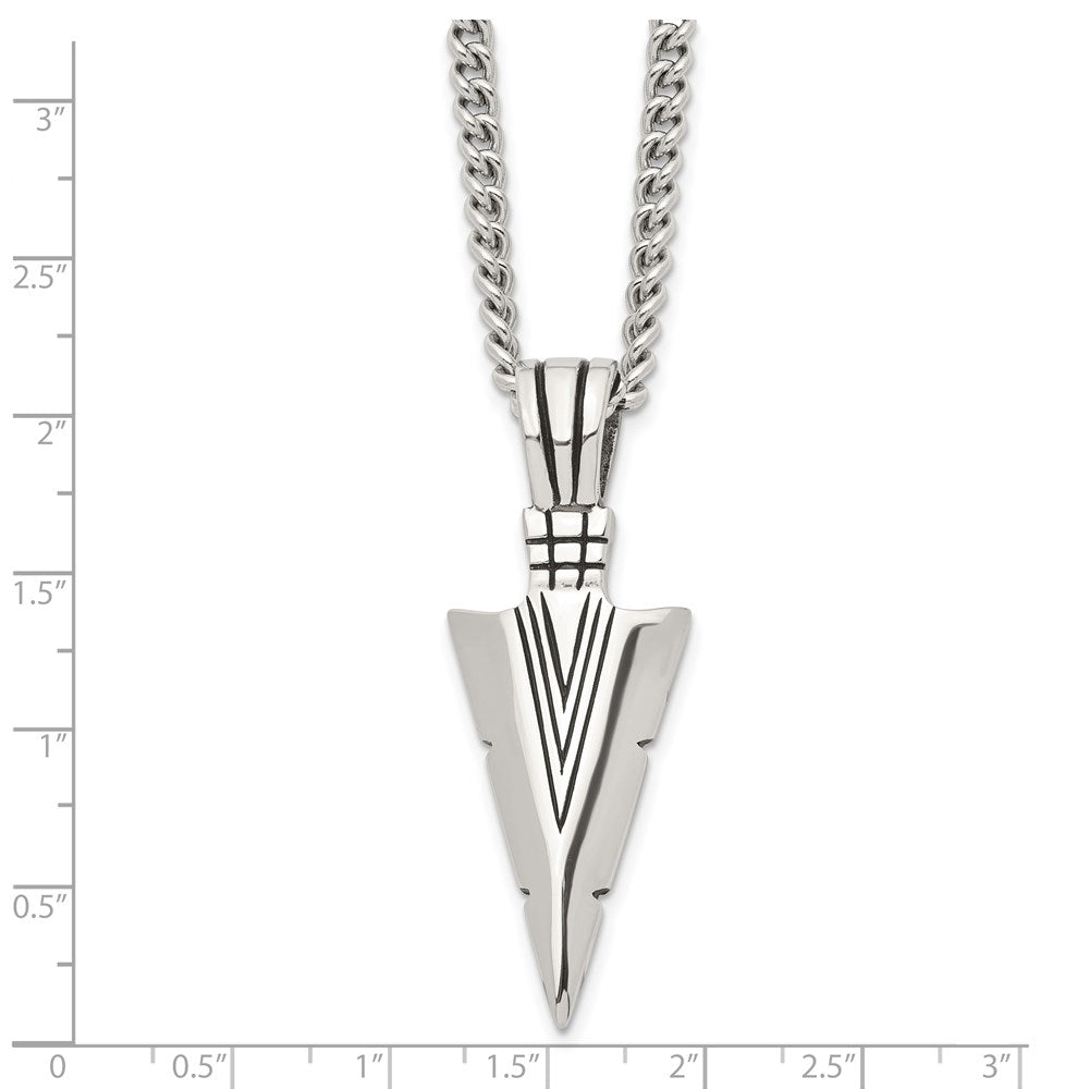 Chisel Stainless Steel Antiqued and Polished Dagger Pendant on a 22 inch Curb Chain Necklace