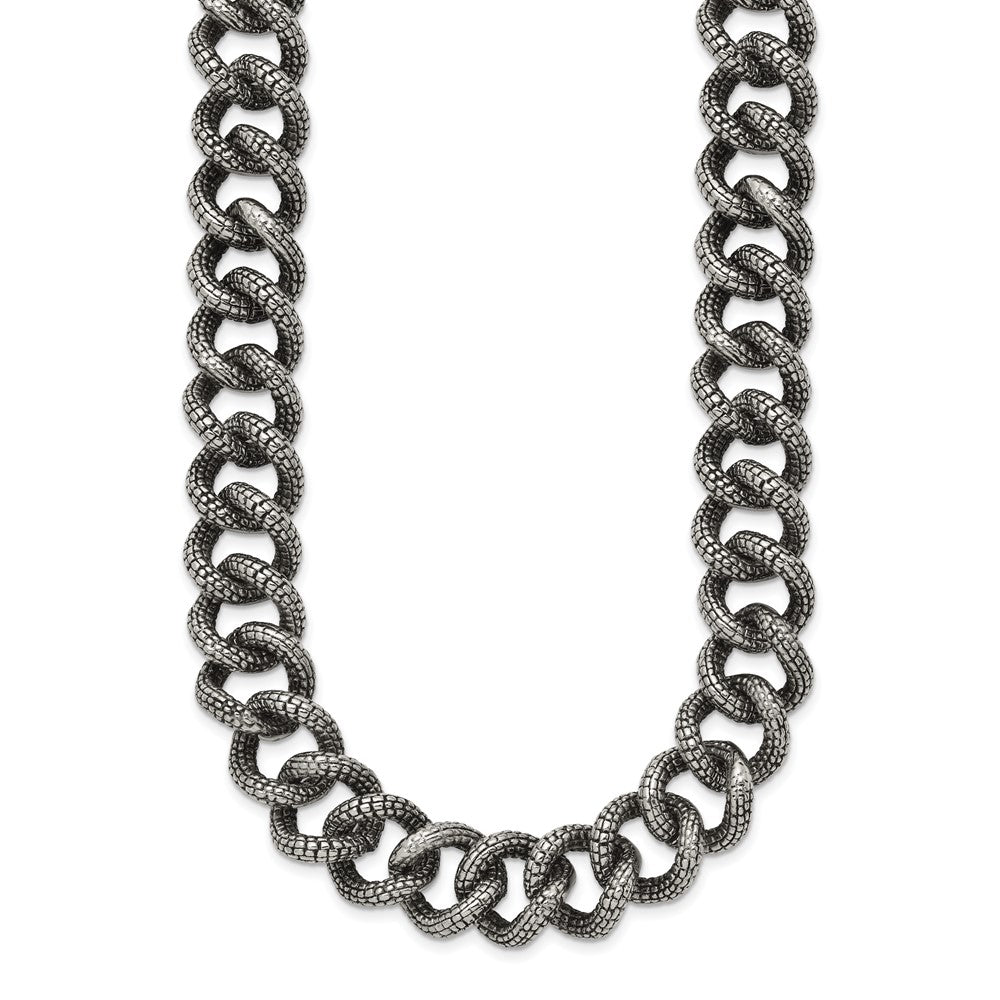 Chisel Stainless Steel Antiqued and Textured 24 inch Link Necklace