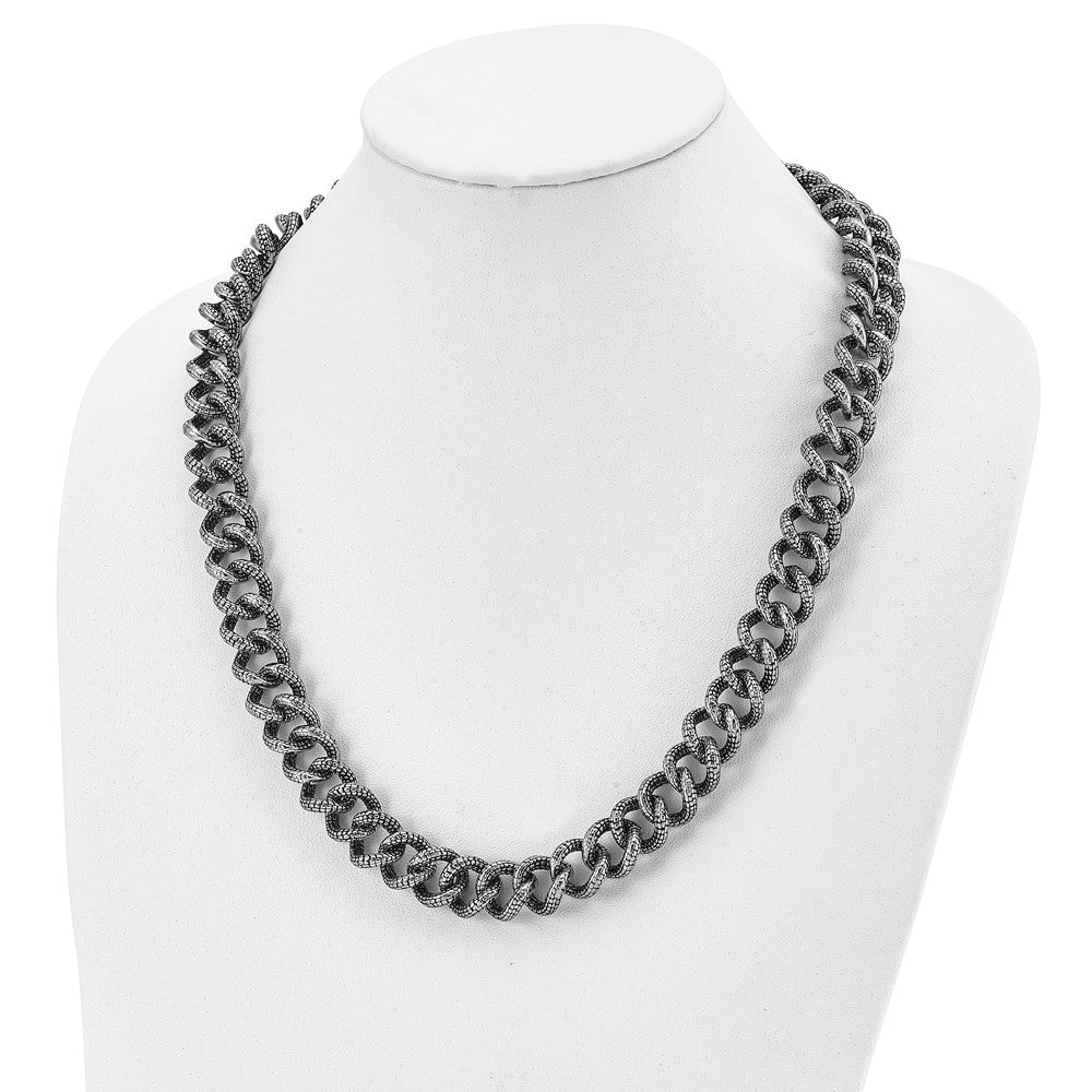 Chisel Stainless Steel Antiqued and Textured 24 inch Link Necklace