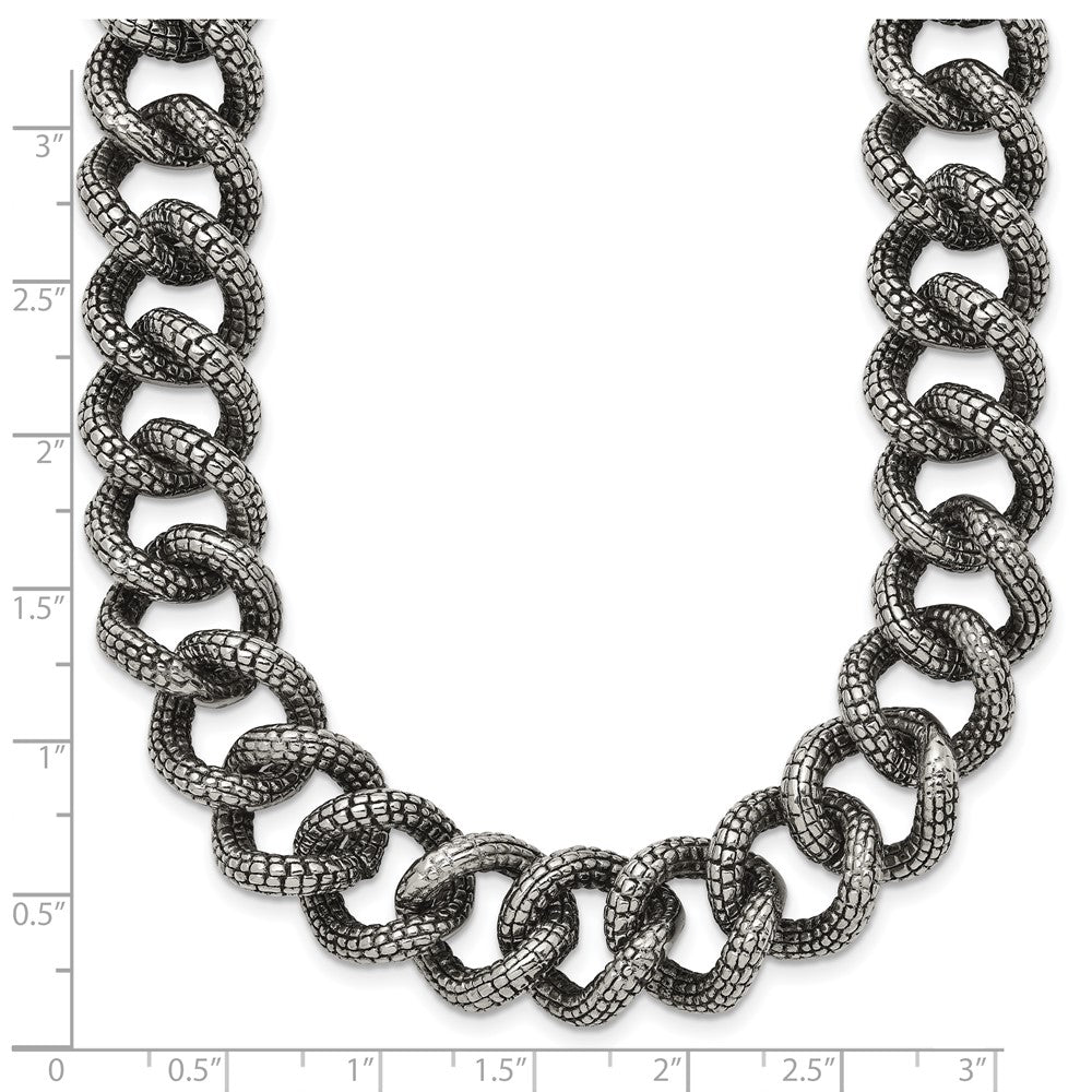 Chisel Stainless Steel Antiqued and Textured 24 inch Link Necklace