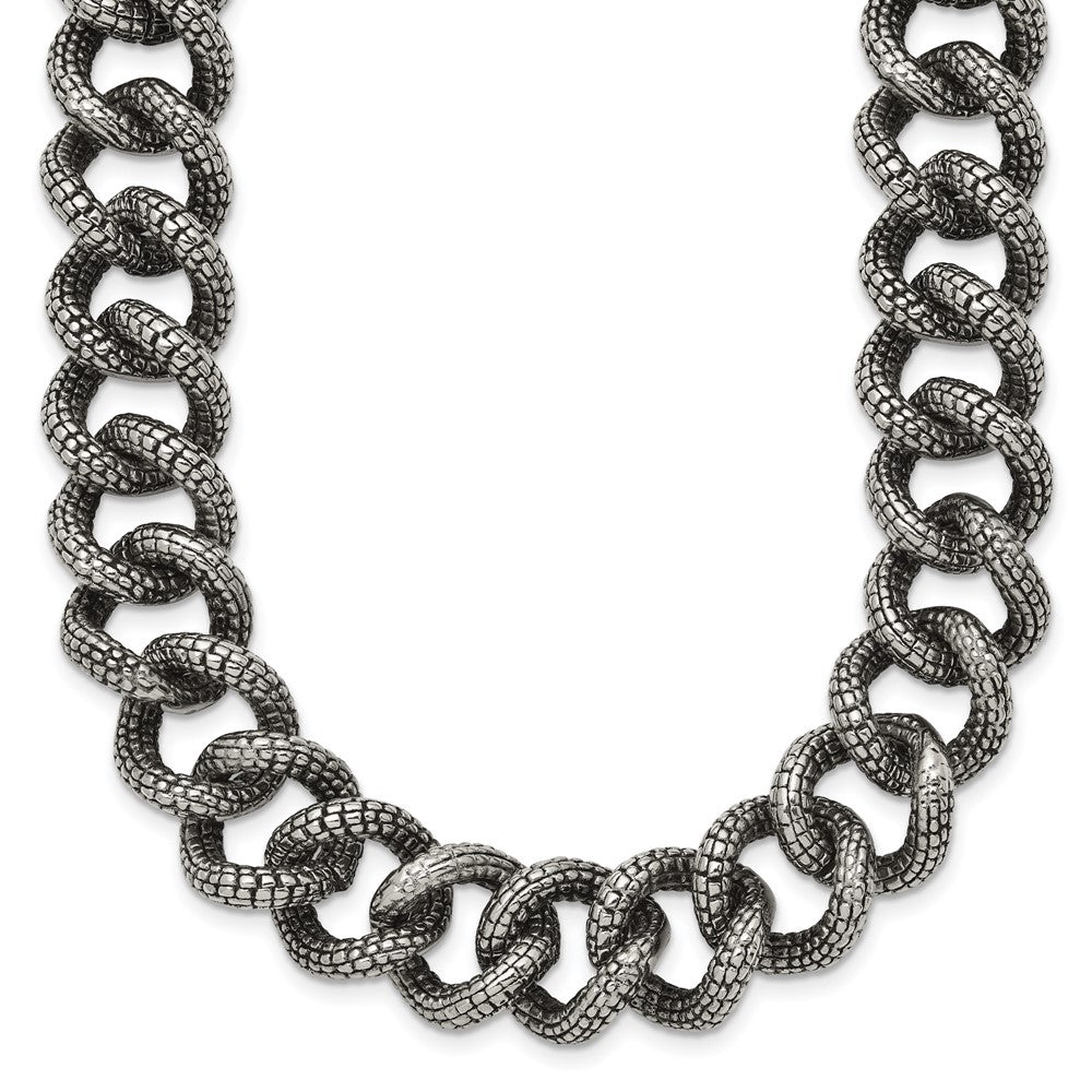 Chisel Stainless Steel Antiqued and Textured 24 inch Link Necklace