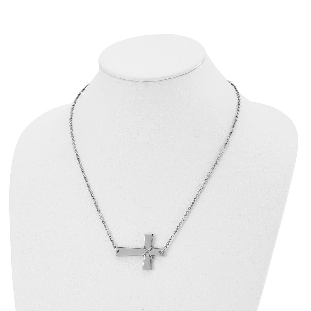 Chisel Stainless Steel Polished Sideways Cross with Chain on a 21 inch Cable Chain Necklace