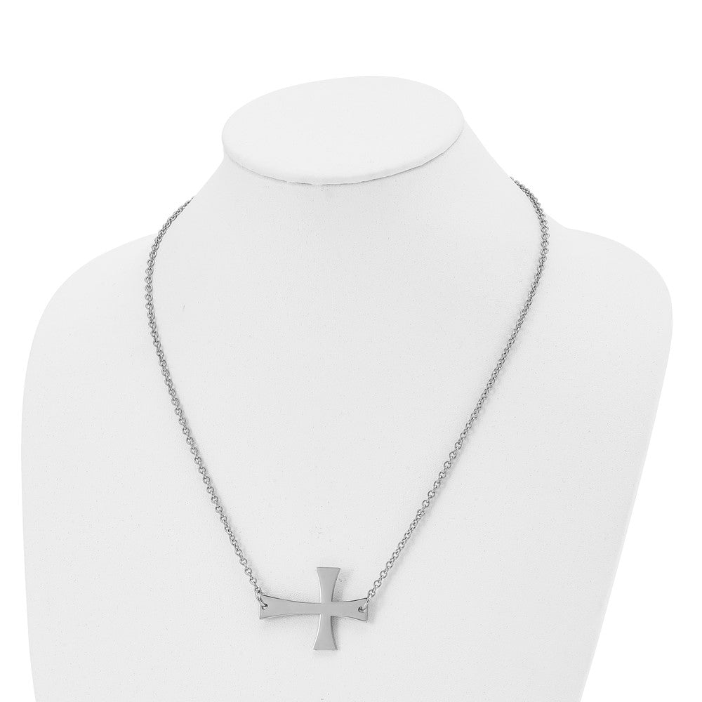 Stainless Steel Polished Sideways Cross 21in Necklace