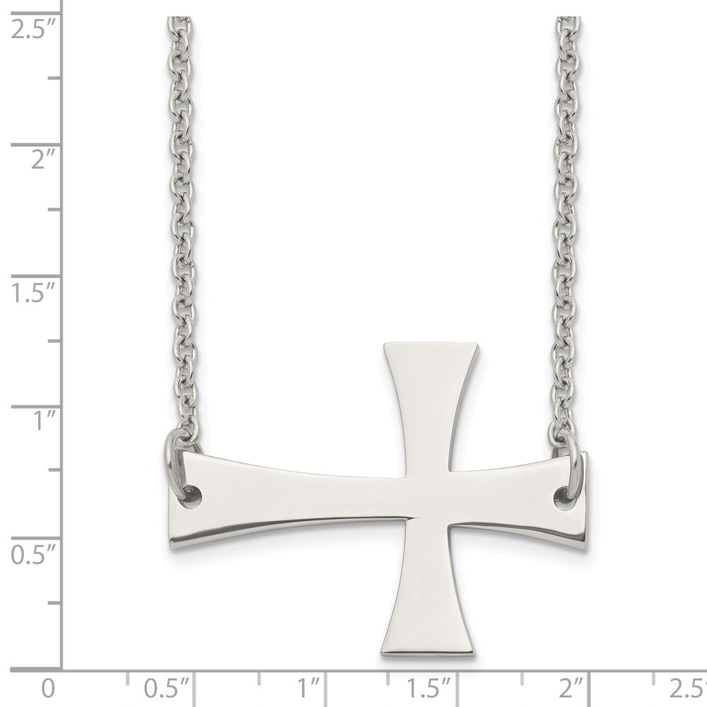 Stainless Steel Polished Sideways Cross 21in Necklace