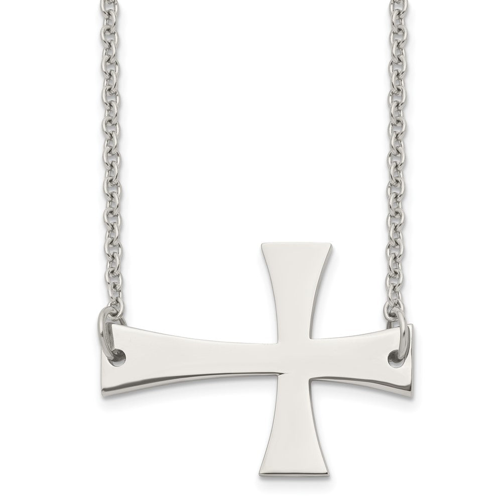 Stainless Steel Polished Sideways Cross 21in Necklace