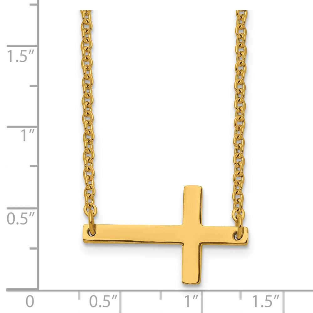 Chisel Stainless Steel Polished Yellow IP-plated Sideways Cross on an 18 inch Cable Chain Necklace