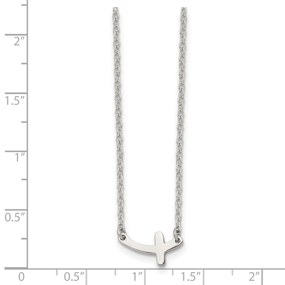 Chisel Stainless Steel Polished Sideways Cross on an 18 inch Cable Chain Necklace