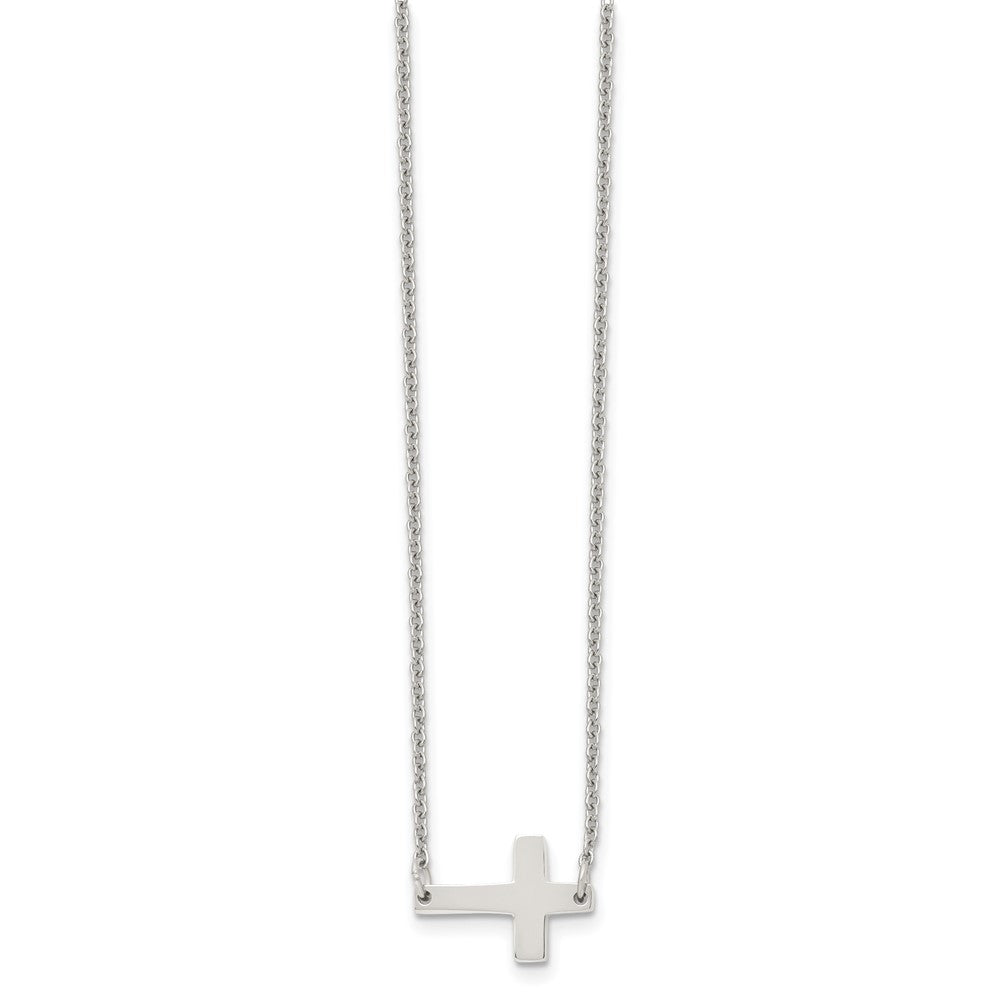 Chisel Stainless Steel Polished Sideways Cross on a 16 inch Cable Chain Necklace