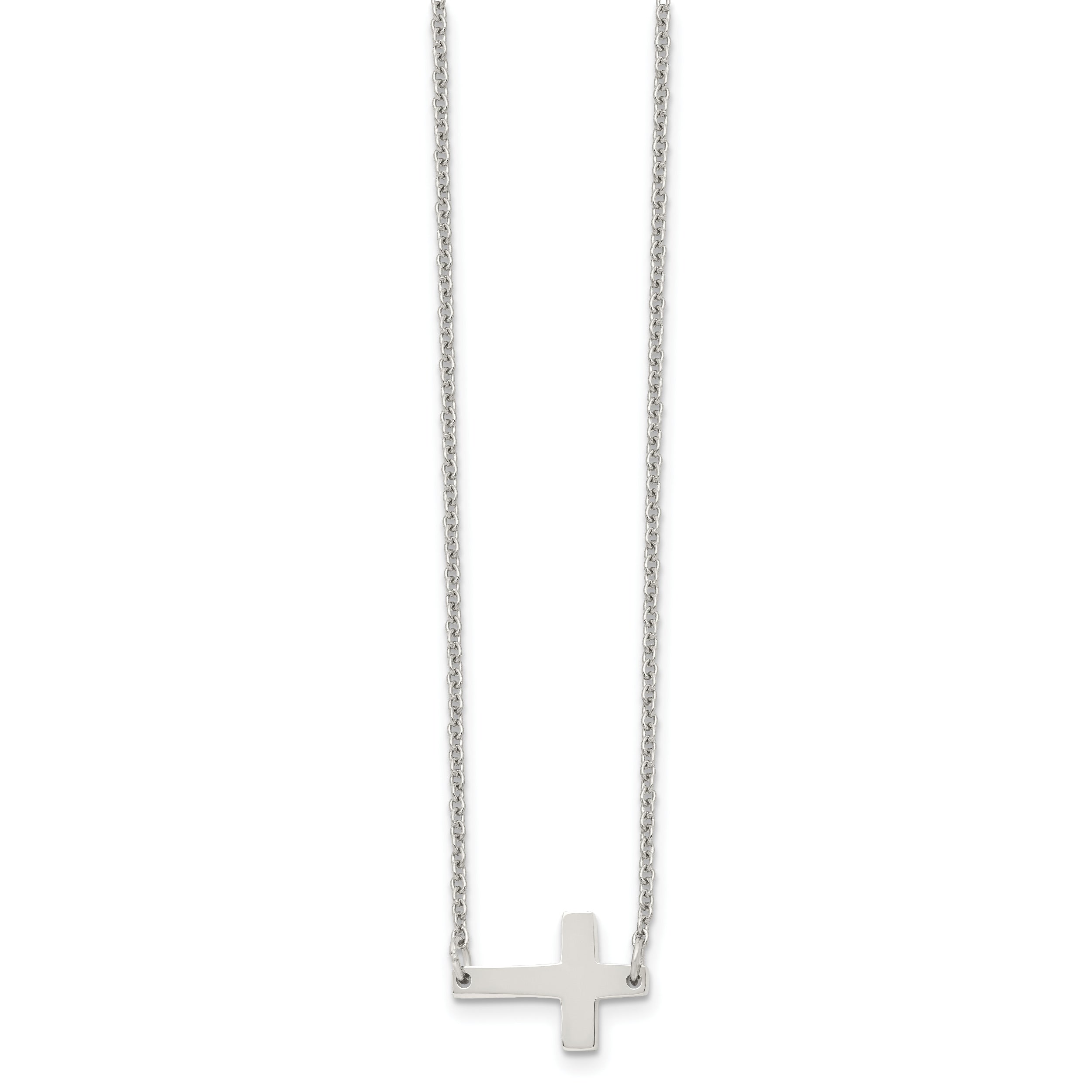 Stainless Steel Polished Sideways Cross Necklace SRN1209