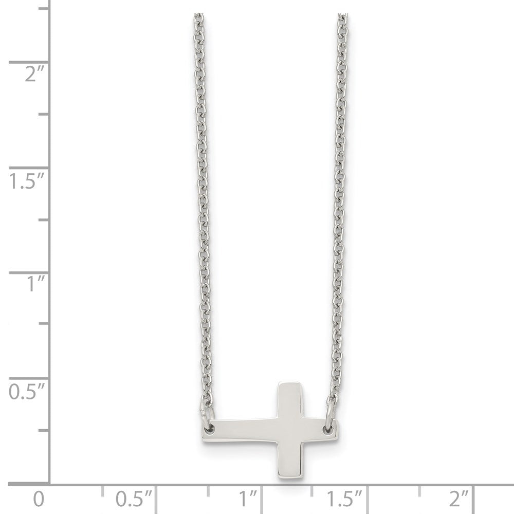 Chisel Stainless Steel Polished Sideways Cross on a 16 inch Cable Chain Necklace