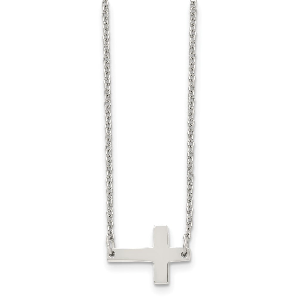 Chisel Stainless Steel Polished Sideways Cross on a 16 inch Cable Chain Necklace