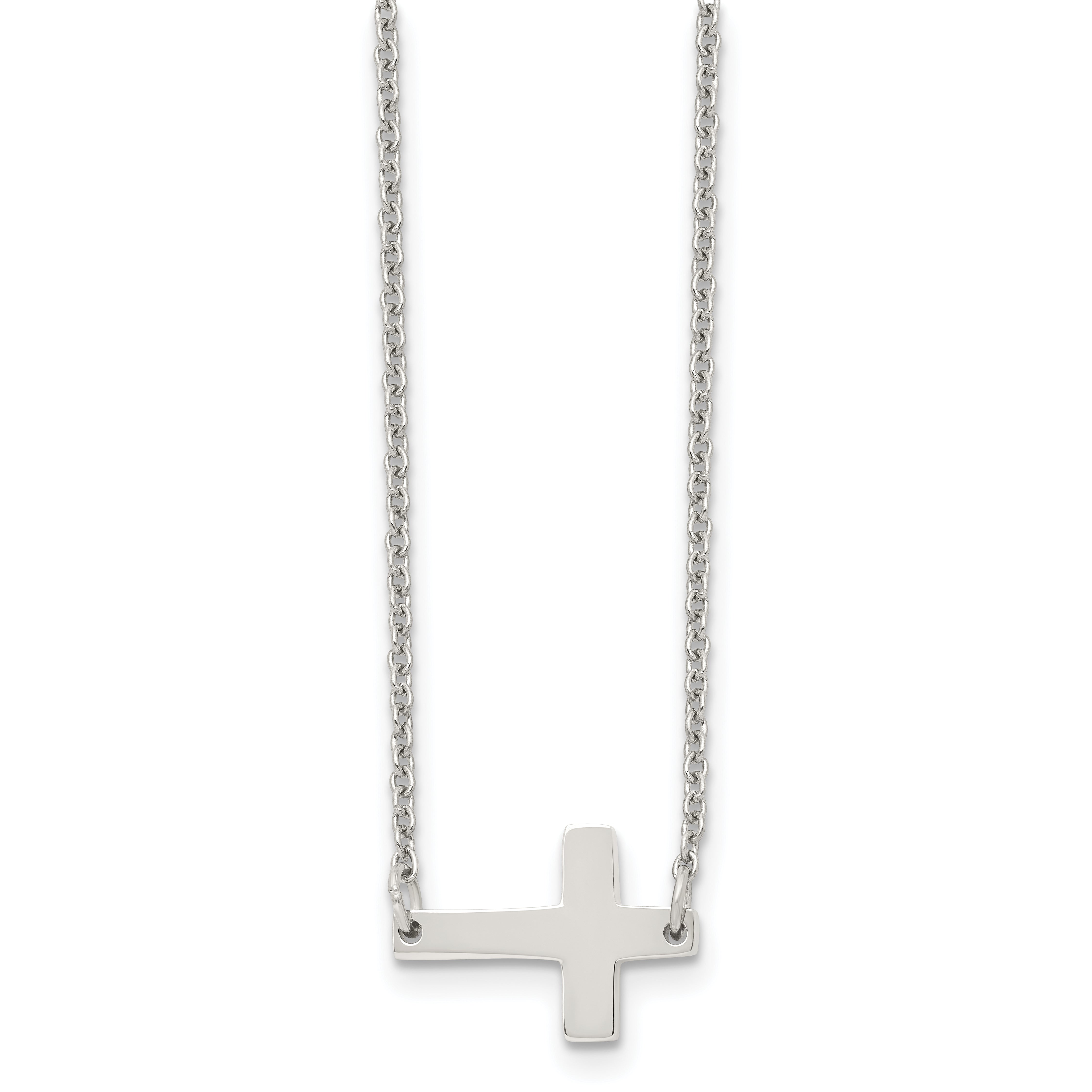 Stainless Steel Polished Sideways Cross Necklace SRN1209