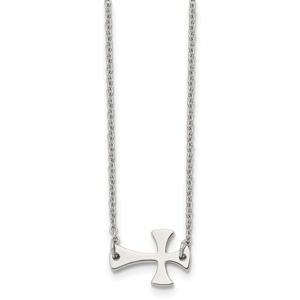 Stainless Steel Polished Sideways Cross 16in Necklace