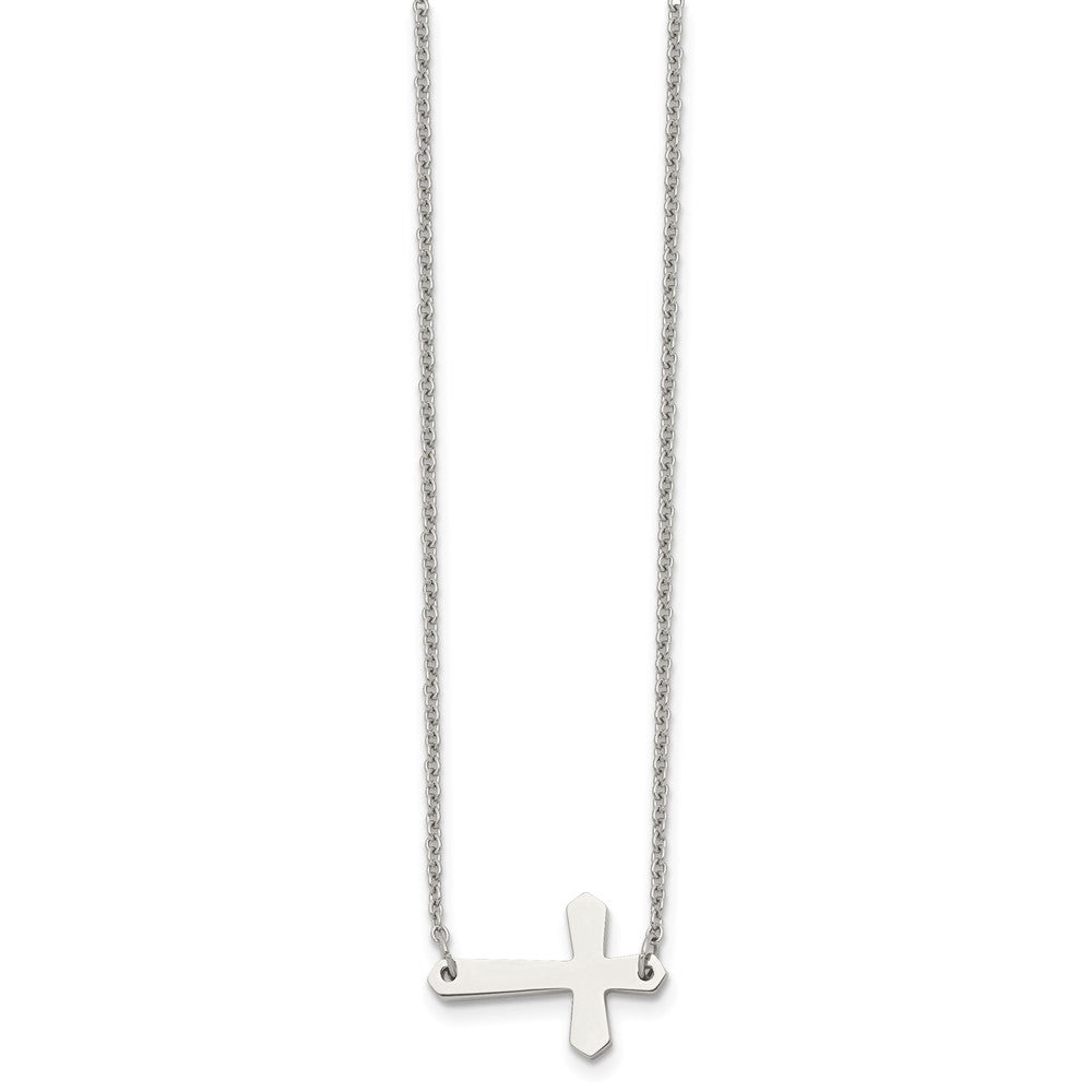 Chisel Stainless Steel Polished Sideways Cross on a 17 inch Cable Chain Necklace