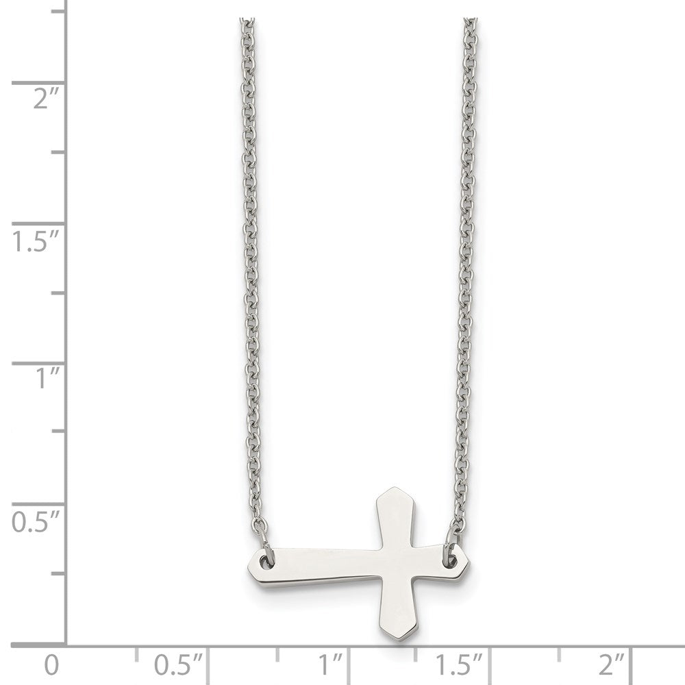 Chisel Stainless Steel Polished Sideways Cross on a 17 inch Cable Chain Necklace