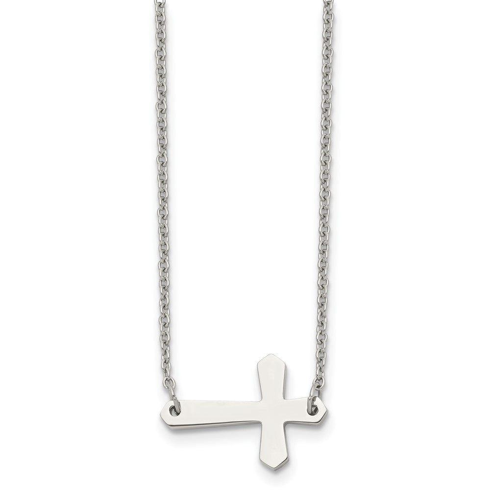 Chisel Stainless Steel Polished Sideways Cross on a 17 inch Cable Chain Necklace