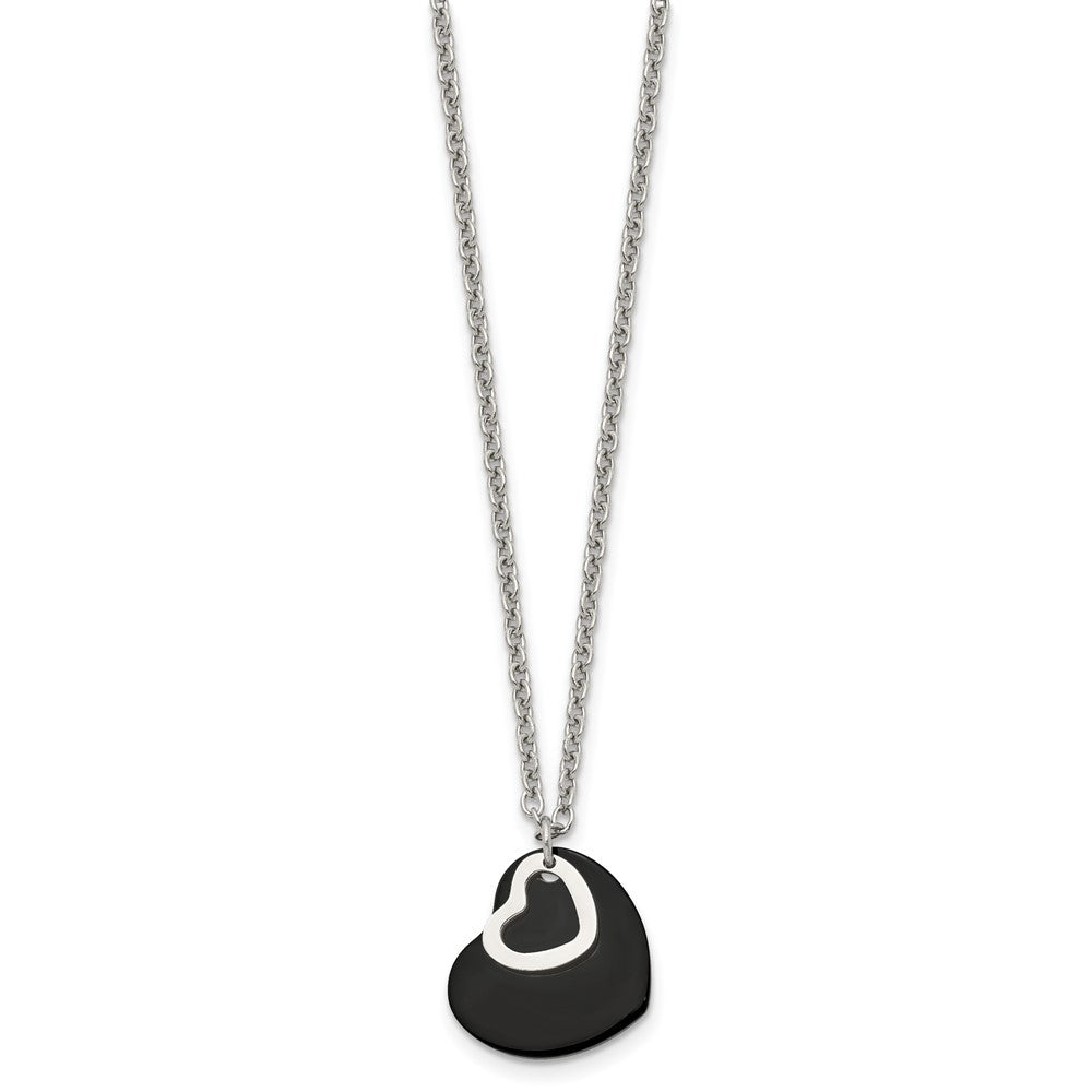 Chisel Stainless Steel Polished Black IP-plated Hearts on a 18 inch Cable Chain Necklace