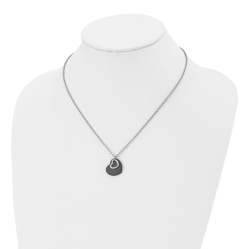 Chisel Stainless Steel Polished Black IP-plated Hearts on a 18 inch Cable Chain Necklace