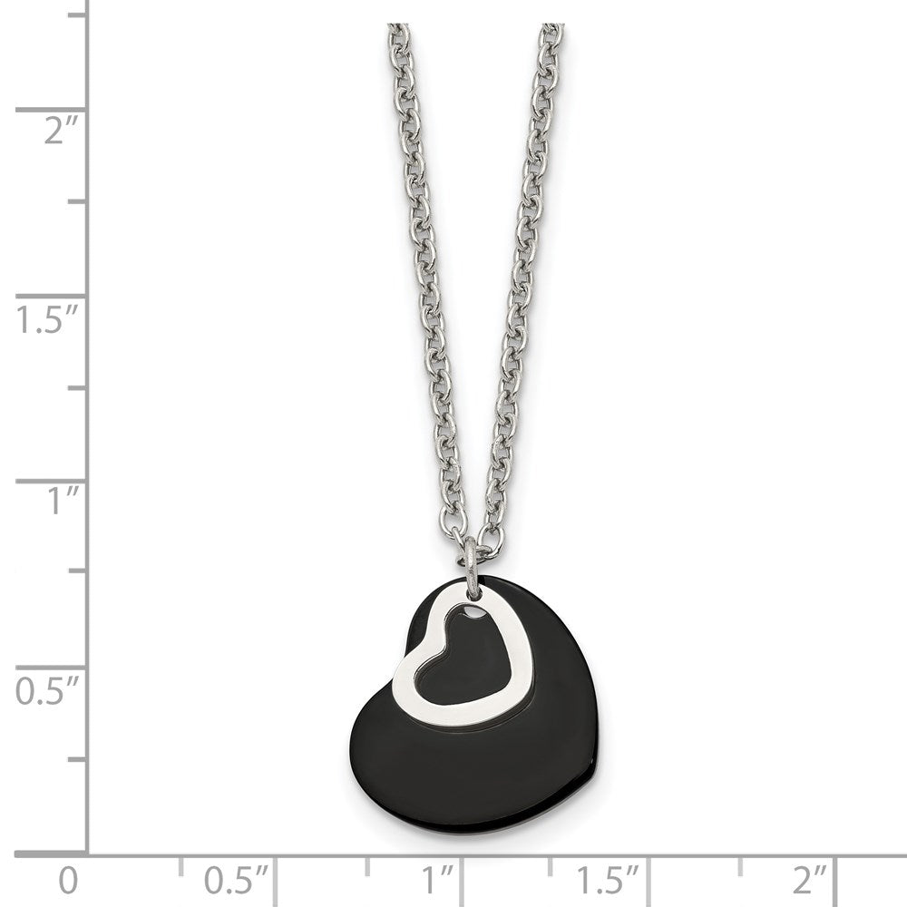 Chisel Stainless Steel Polished Black IP-plated Hearts on a 18 inch Cable Chain Necklace