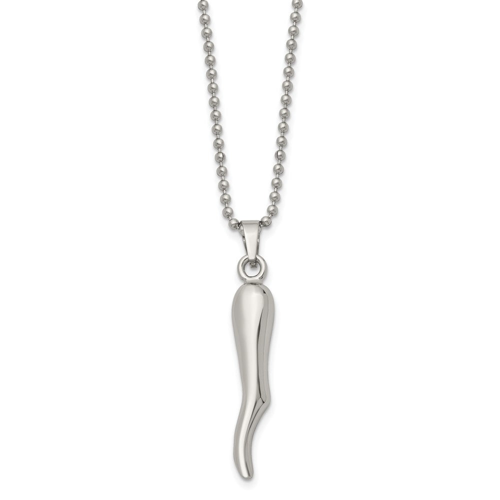 Chisel Stainless Steel Polished Italian Horn Pendant on a 22 inch Ball Chain Necklace