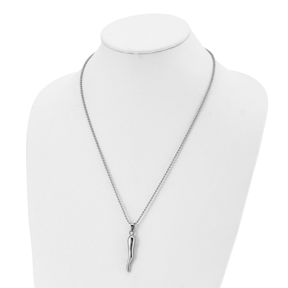 Chisel Stainless Steel Polished Italian Horn Pendant on a 22 inch Ball Chain Necklace