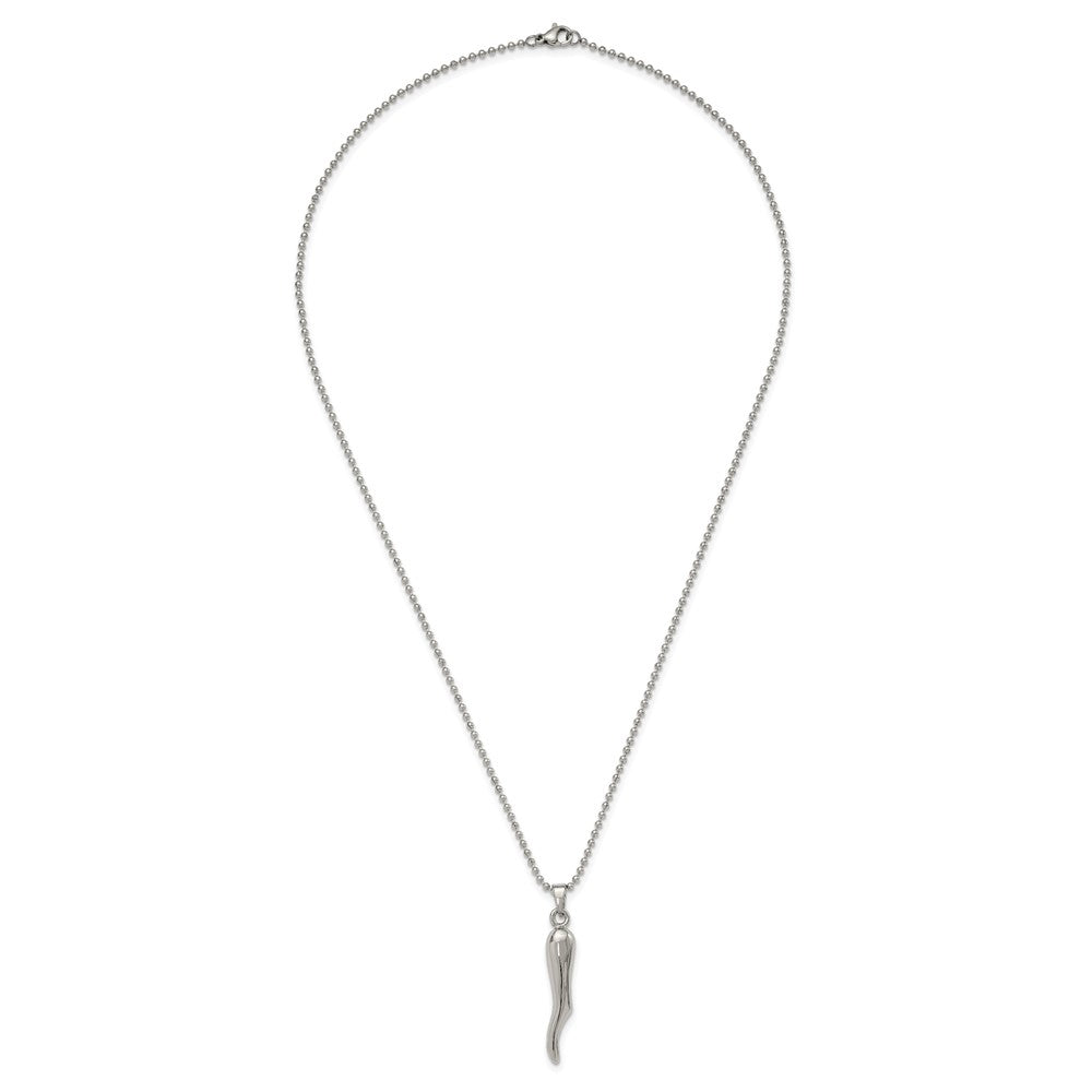 Chisel Stainless Steel Polished Italian Horn Pendant on a 22 inch Ball Chain Necklace