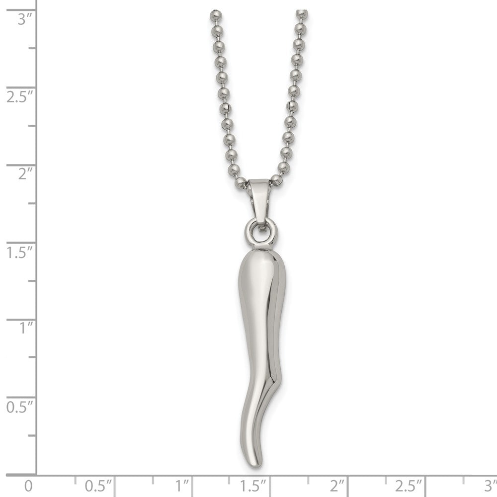 Chisel Stainless Steel Polished Italian Horn Pendant on a 22 inch Ball Chain Necklace