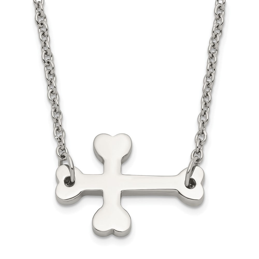 Stainless Steel Polished Sideways Cross Necklace