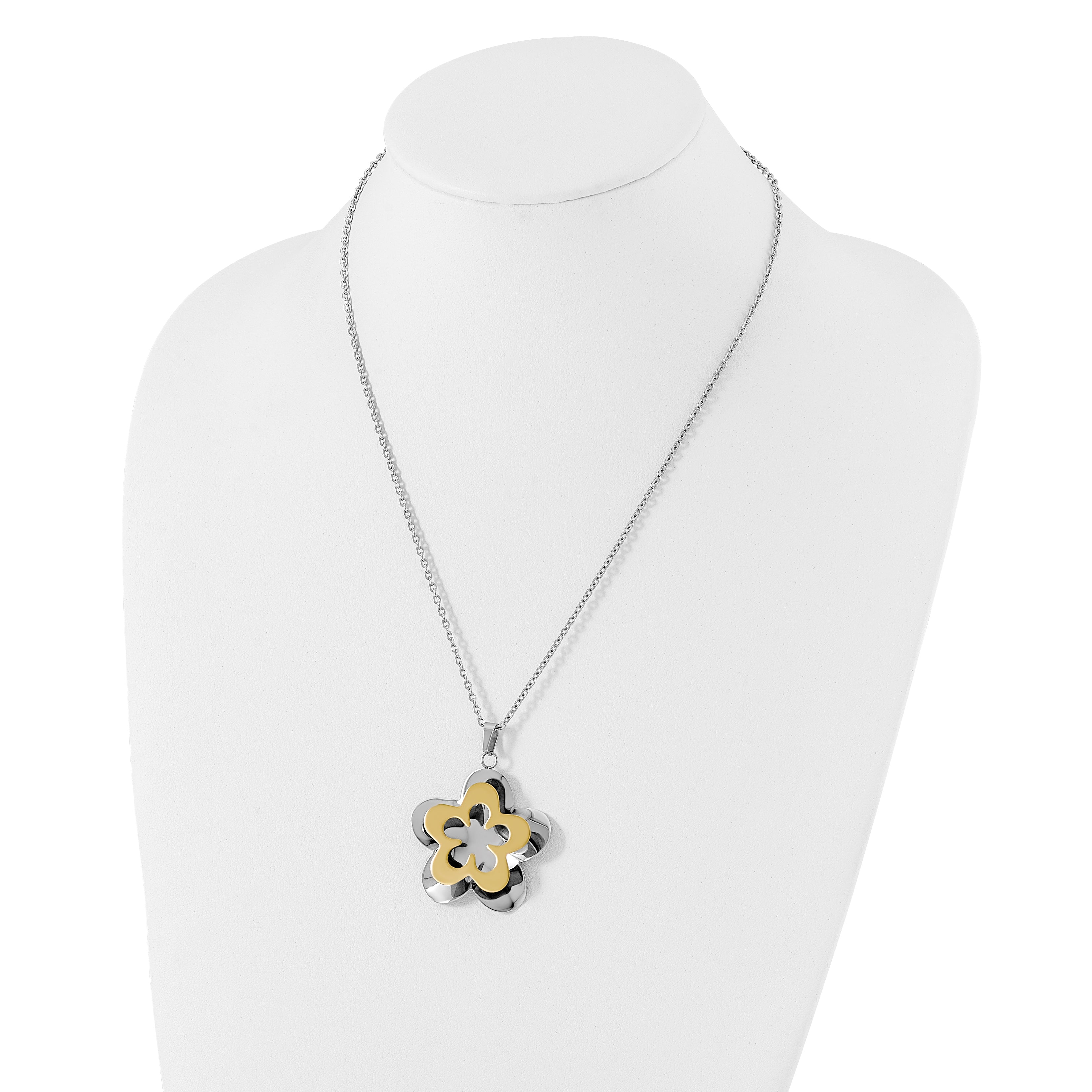 Stainless Steel Polished & Brushed Yellow IP-plated Flower Necklace SRN1305