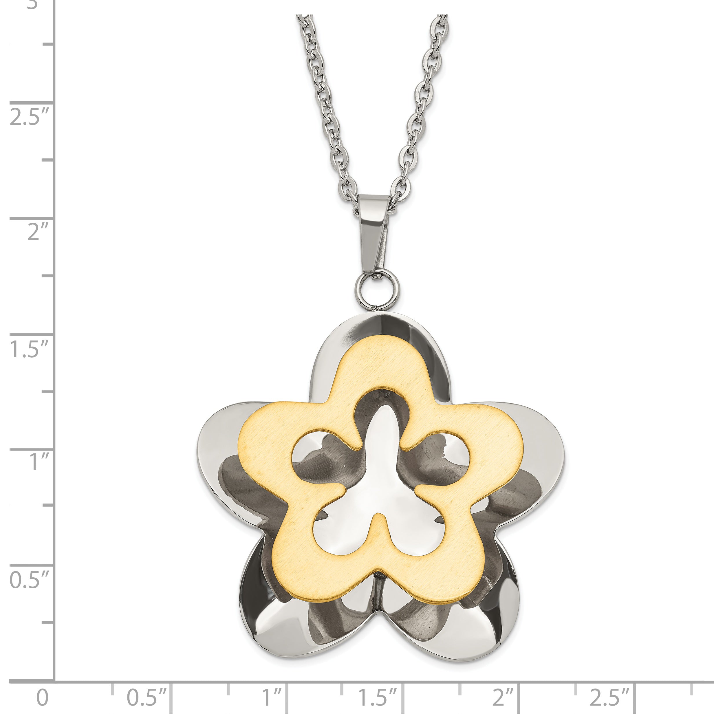 Stainless Steel Polished & Brushed Yellow IP-plated Flower Necklace SRN1305