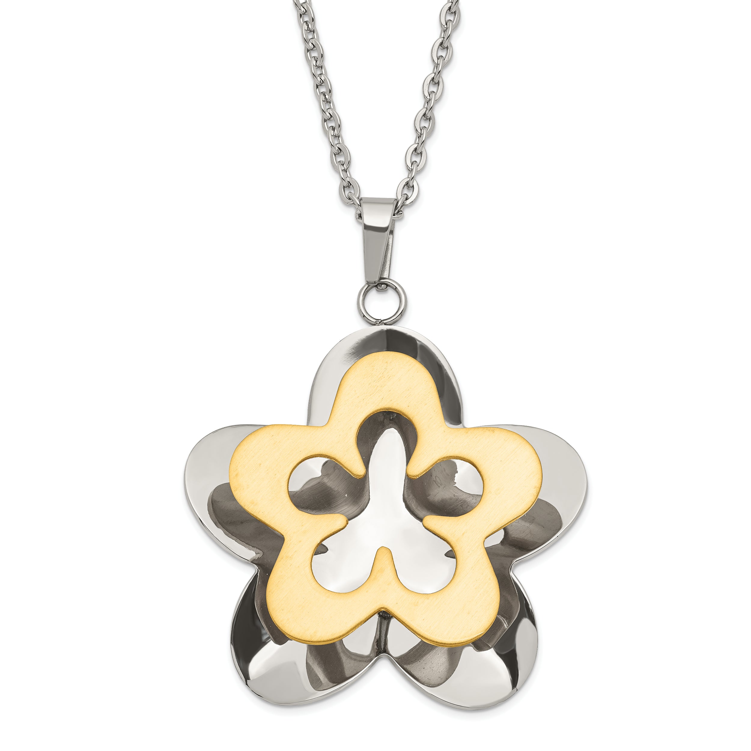 Stainless Steel Polished & Brushed Yellow IP-plated Flower Necklace SRN1305