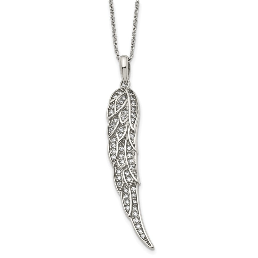 Stainless Steel Polished w/CZ Wing 20in w/2in ext Necklace