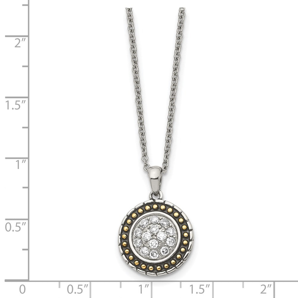 Chisel Stainless Steel Antiqued and Polished Yellow IP-plated with CZ Circle Pendant on an 18 inch Cable Chain Necklace