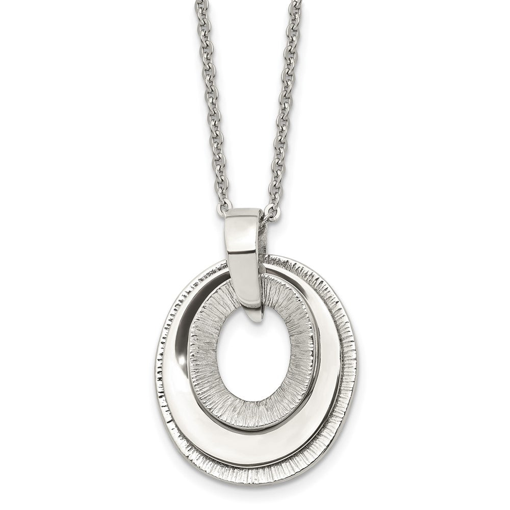 Stainless Steel Polished & Textured Three Piece Moveable Ovals Necklace