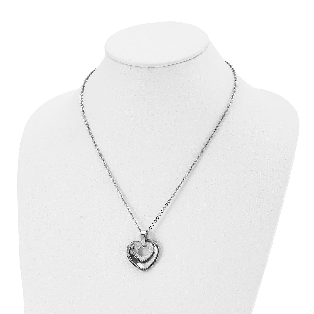 Chisel Stainless Steel Polished Three Piece Moveable Heart Pendant on a 20 inch Cable Chain Necklace