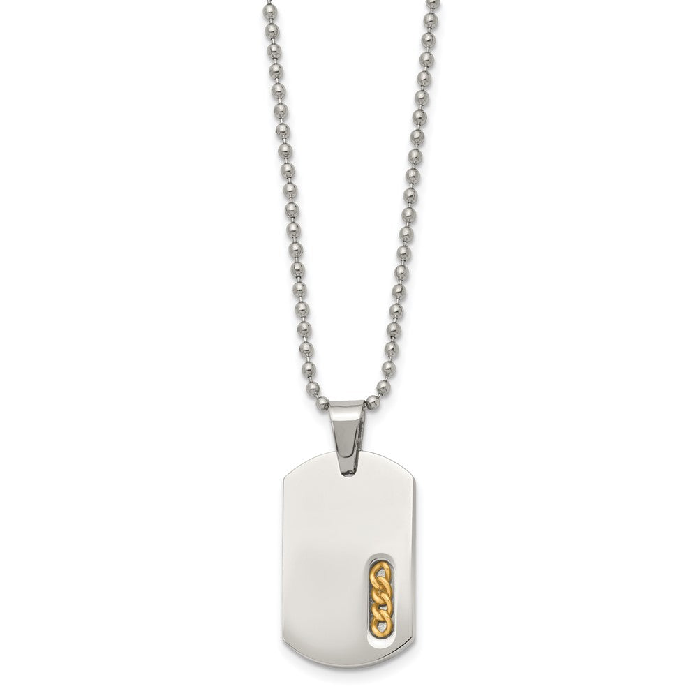 Chisel Stainless Steel Polished Yellow IP-plated Dog Tag on a 22 inch Ball Chain Necklace