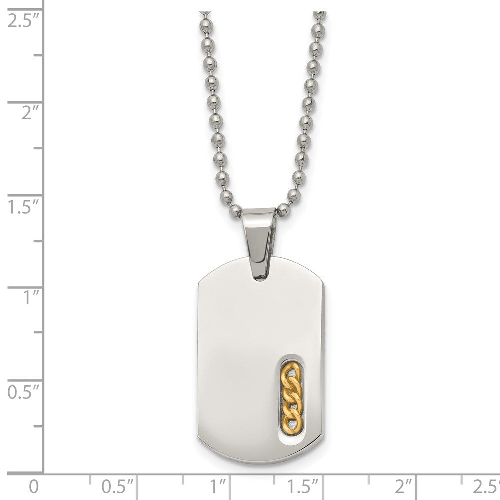 Chisel Stainless Steel Polished Yellow IP-plated Dog Tag on a 22 inch Ball Chain Necklace