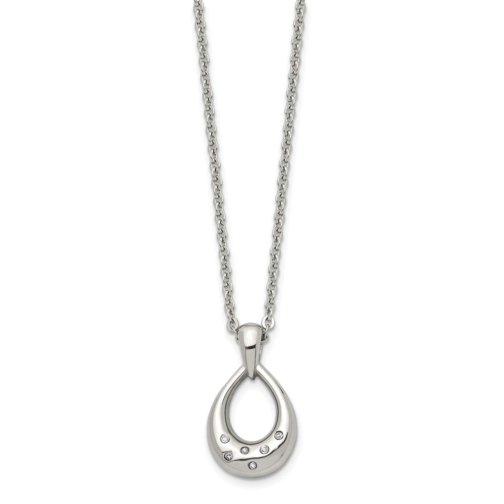 Stainless Steel Polished w/CZ Teardrop 18in Necklace