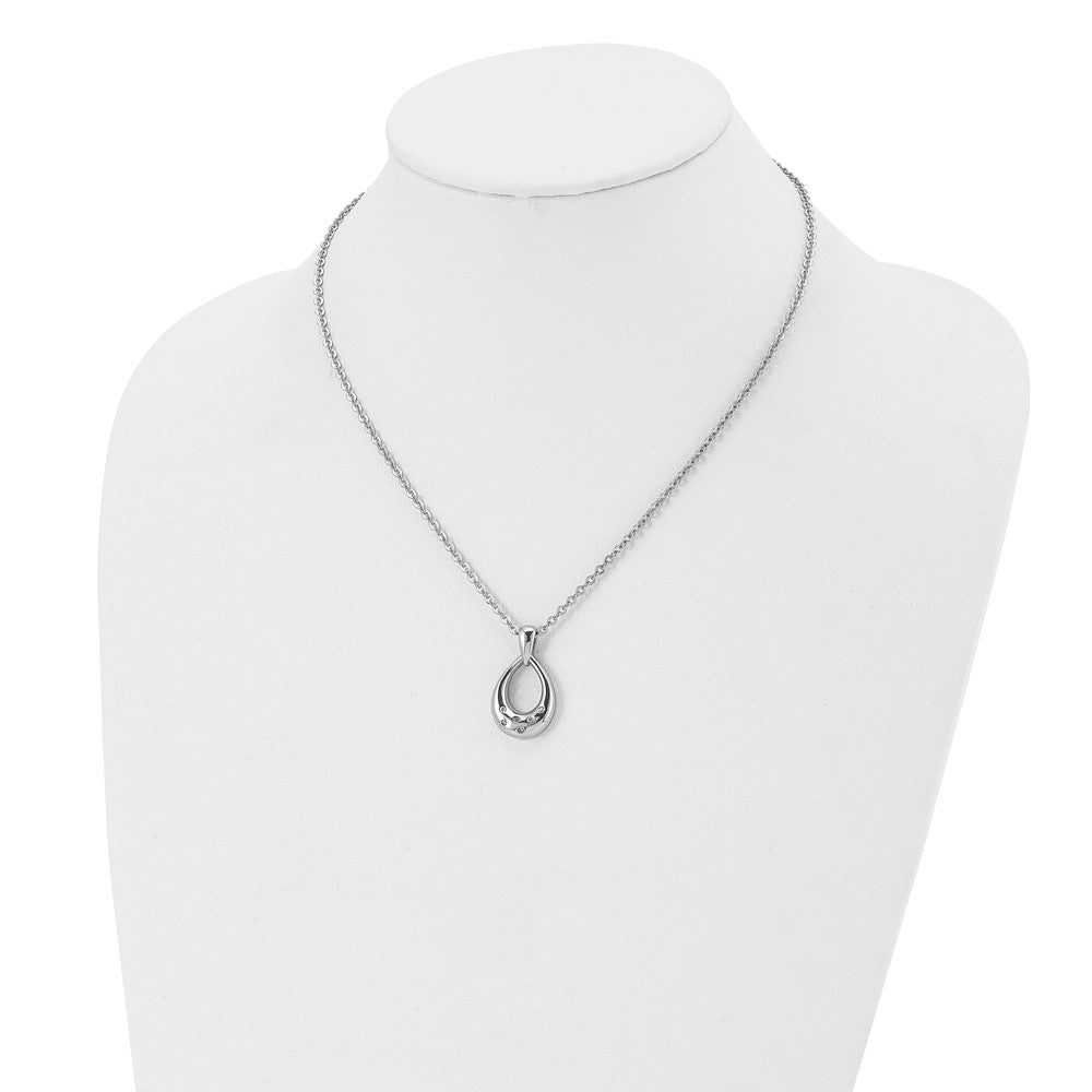 Stainless Steel Polished w/CZ Teardrop 18in Necklace