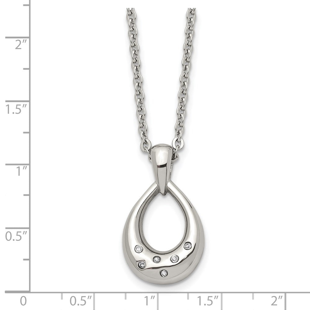 Stainless Steel Polished w/CZ Teardrop 18in Necklace