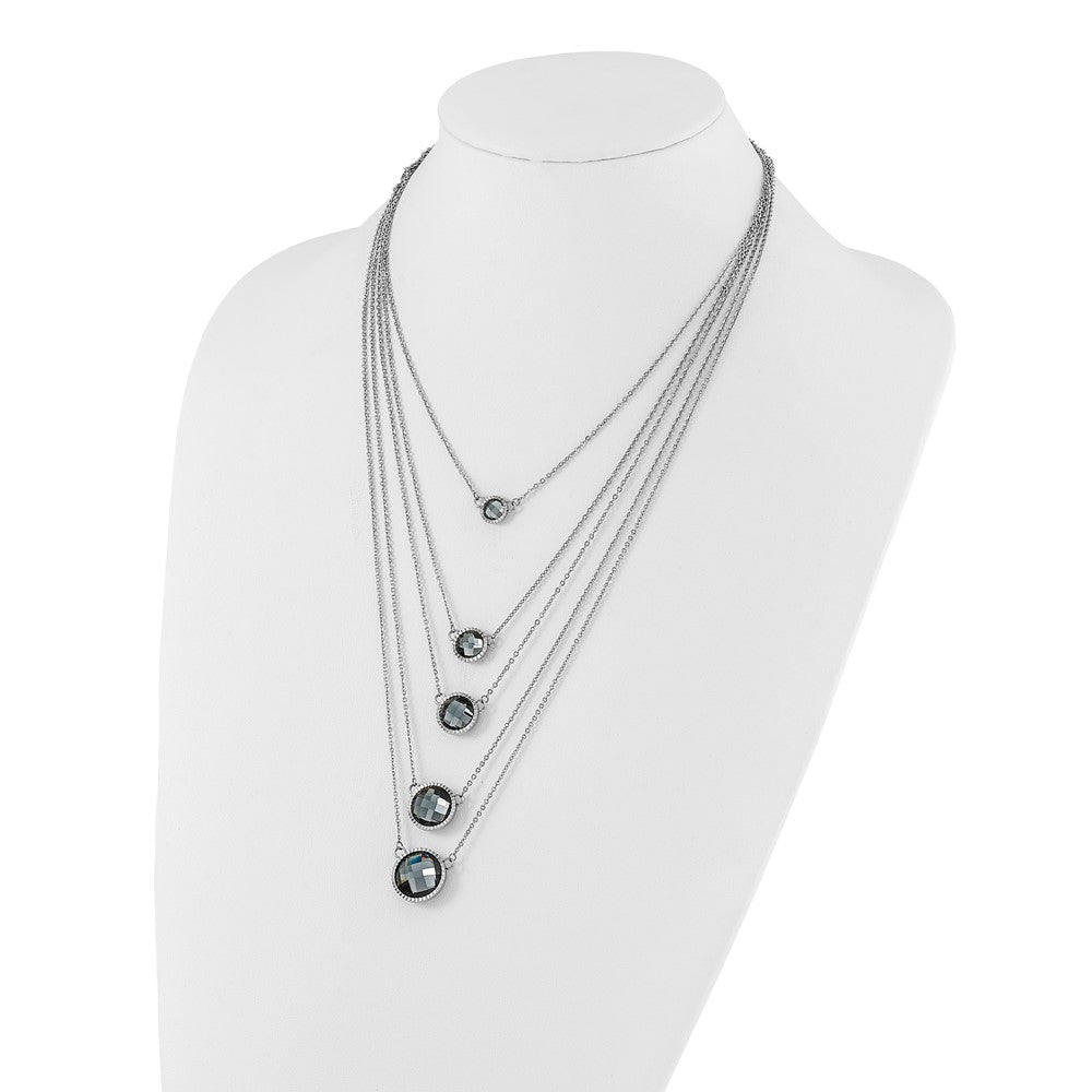 Stainless Steel Polished Multistrand Grey Glass w/ 2in ext. Necklace