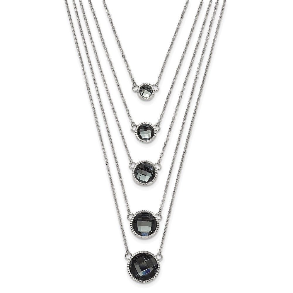 Stainless Steel Polished Multistrand Grey Glass w/ 2in ext. Necklace