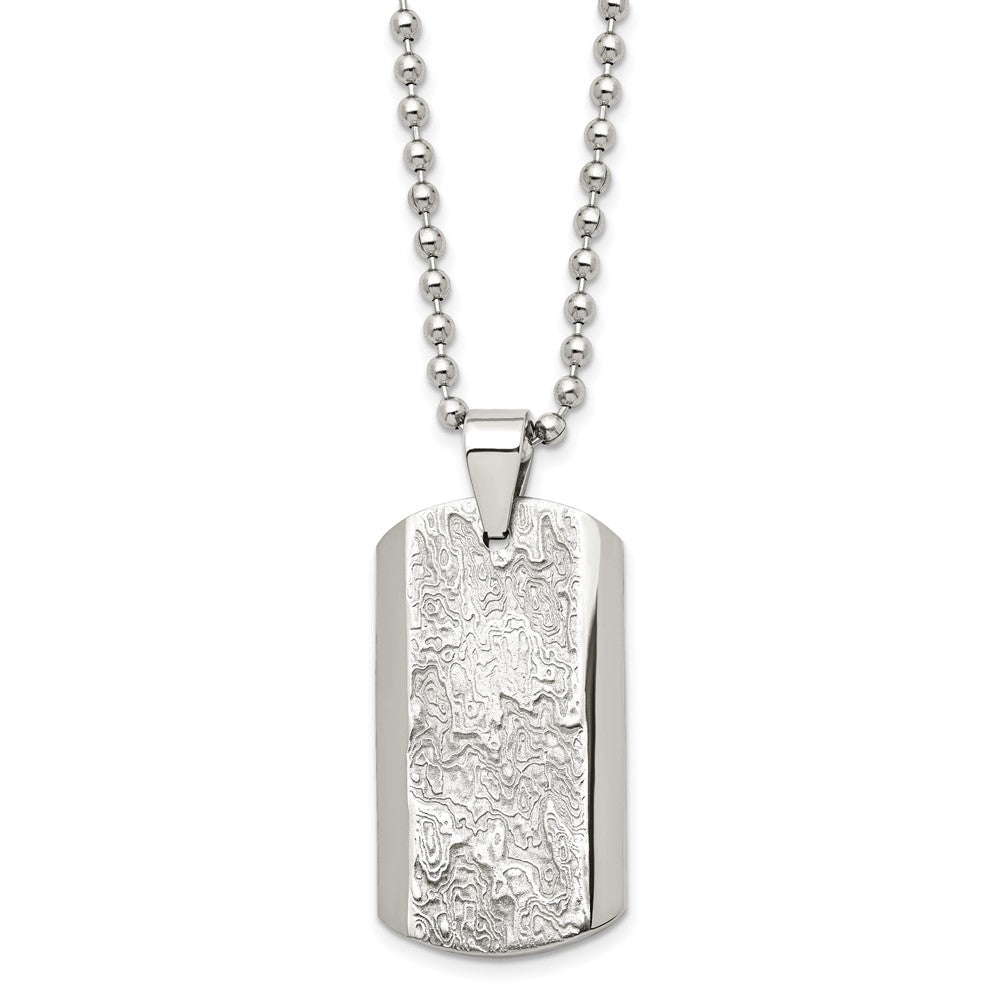 Stainless Steel Polished and Textured Dog Tag 24in Necklace