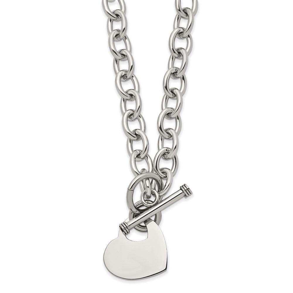 Chisel Stainless Steel Polished Heart Toggle on an 18 inch Open Link Chain Necklace