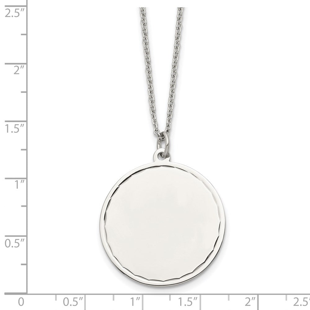 Chisel Stainless Steel Polished Engraveable Round Disc Pendant on an 18 inch Plus a 2 inch Extension Cable Chain Necklace