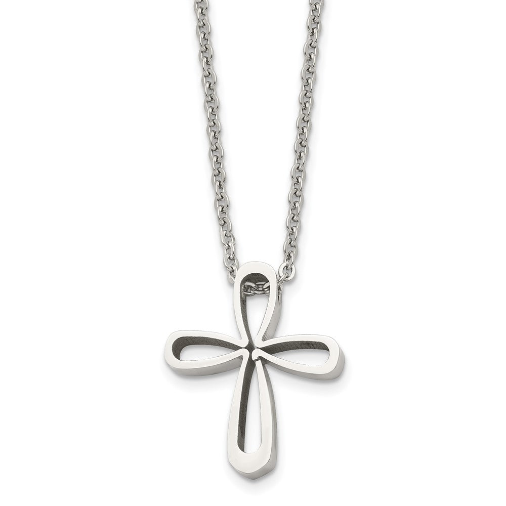 Chisel Stainless Steel Polished Open Cross Pendant on an 18 inch Cable Chain Necklace